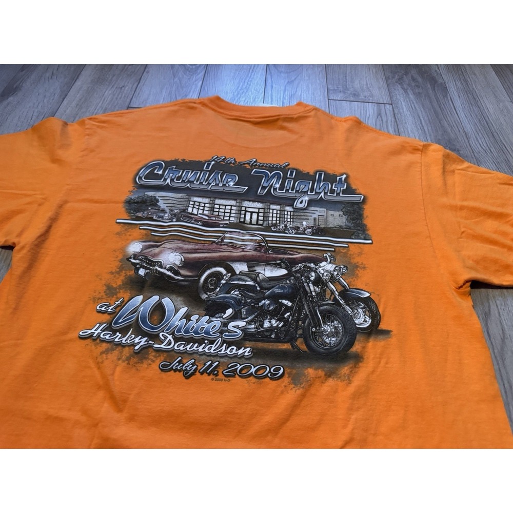 Harley-Davidson White's Cruise Night 2009‎ Orange T-Shirt Mens XL Lebanon PA